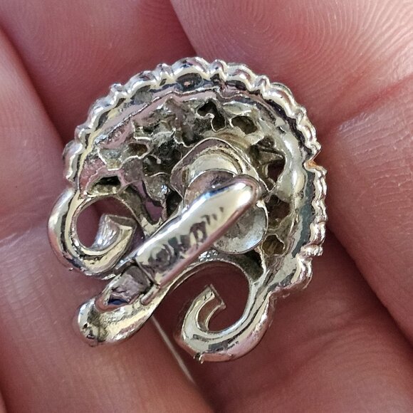 VTG Coro Silver Tone Clip On Earrings Pink AB Stones Aurora Borealis Mod 1960s - Picture 9 of 14